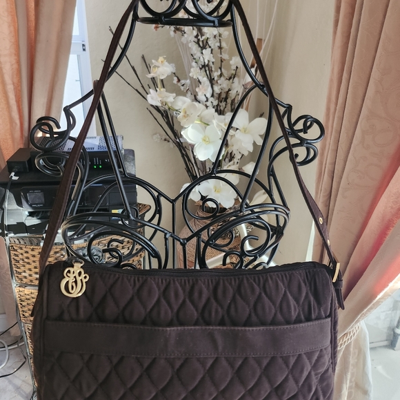 RETIRED VERA BRADLEY CHOCOLATE BROWN QUILTED PURSE HANDBAG GOLD CHARM 😍HP! - Picture 4 of 8